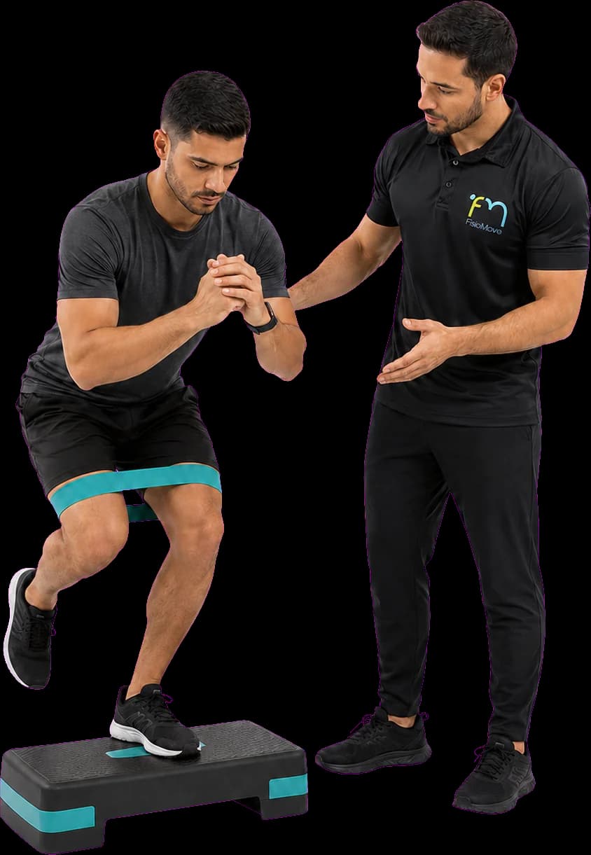 Atendimento de fisioterapia esportiva na FisioMove com exercício de step